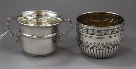 A Victorian silver sugar bowl, Charles Stuart Harris, London, 1884 and a later silver loving cup, 8.5 oz.